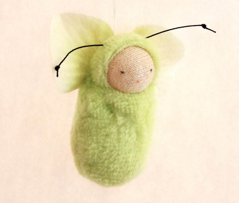Flower fairy ornament pale green miniature  doll fairie