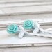 Rose Bobby Pin Set, Hair Accessories, Mint, Aqua, Blue, White Metal Rose Stem