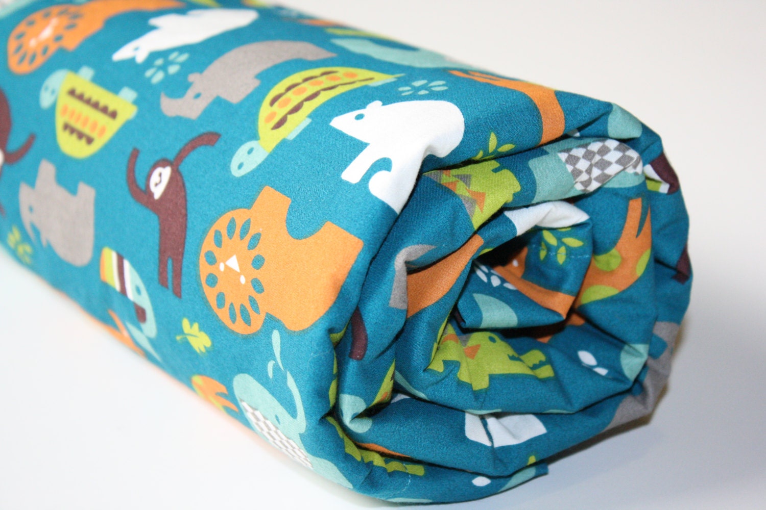 Organic Fabric and Minky Baby Blanket - Soiree in Teal from Birch Organic Fabric Safari Soiree collctions with Choice of Minky Dot (30 X 32)