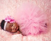 tutu and headband set flower clip newborn - 5T you choose colors and length ready to ship within 5-7 days