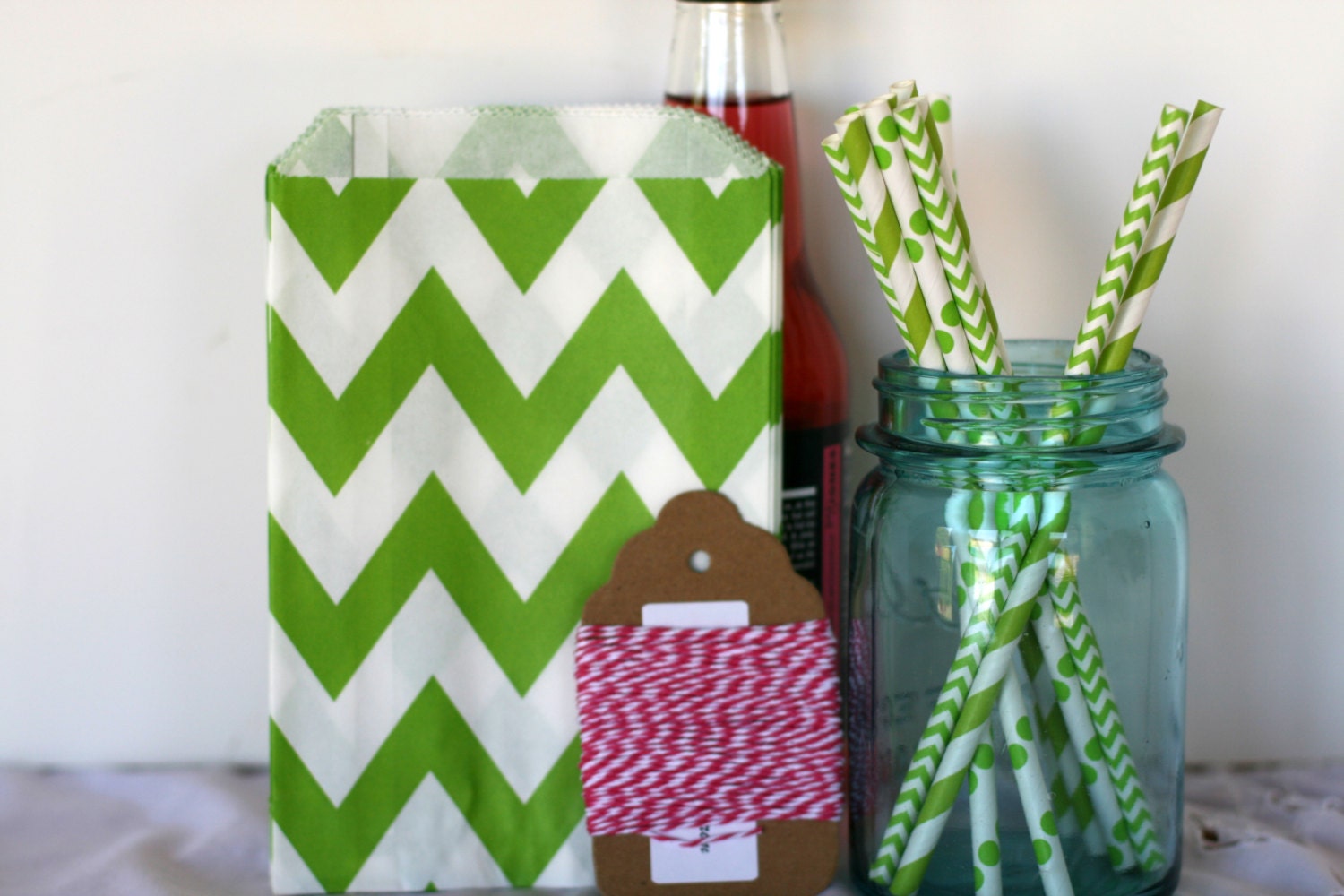 Green Chevron party bags, treat bags, cookie bags, party favor bags 1 dozen