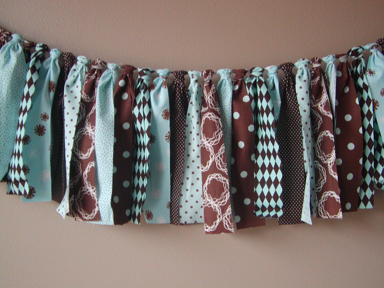 Rag Tie Banner Ready To Ship Brown and Turquoise Garland/Banner/Bunting Photo Prop