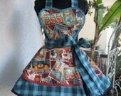 Scottish plaid and Travel Stamp Retro Apron