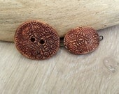 Floral Tribal ceramic button and bracelet focal in rusty glaze  art beads