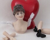 Vintage Hand Painted (Grandma) Porcelain Doll Head and Torso with Mohair - Arms and Legs - Doll Parts - Supplies