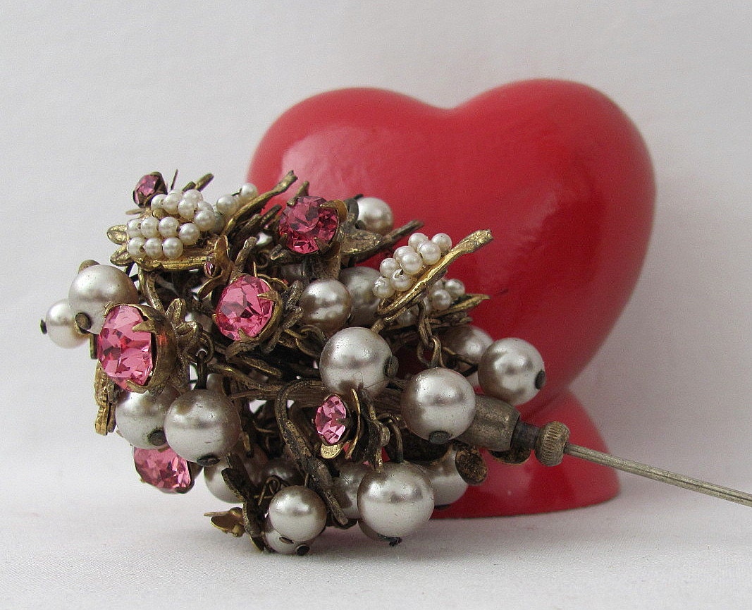 HUGE Vintage Hat Pin - Cluster of Everything You Can Imagine - Unique and Rare