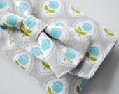 Purse wallet pouch: Tilda tulip flower print in light grey,blue and green with bow.