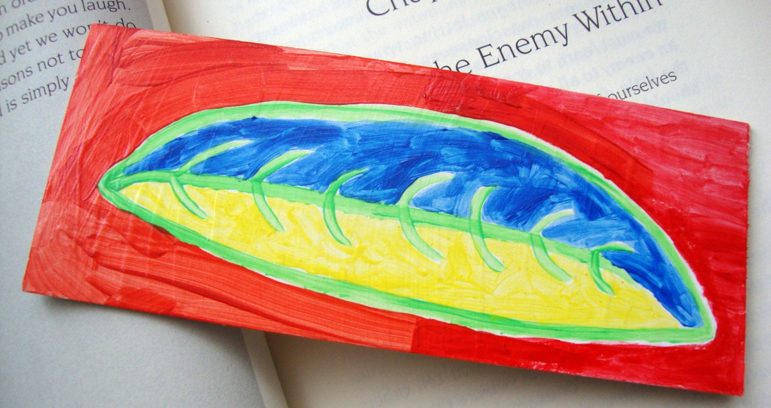 Original Acrylic Painted Whimsical Nature Leaf Colorful Bookmark - One of a Kind