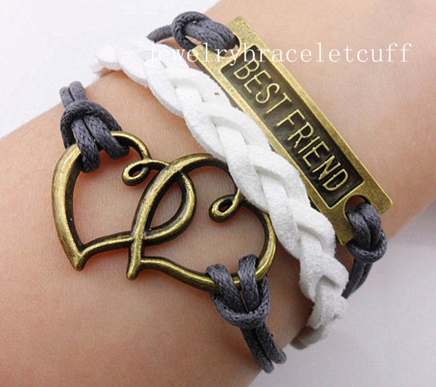 jewelry bangle bracelet best friend heart bracelet antique bronze Bracelet cotton ropes Leather Bracelet - Friendship gift  870