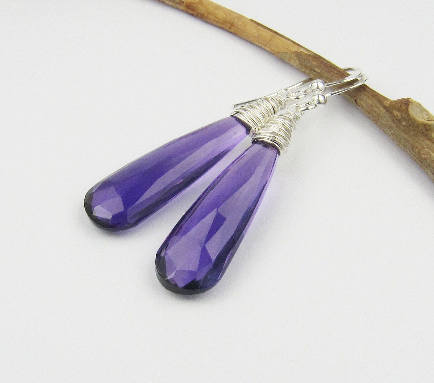 Purple Quartz Earrings, February Birthstone, Briolette Earrings, Sterling Silver Jewelry, Amethyst Quartz, Teardrop Earrings, Gemstone