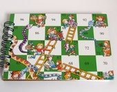 A Recycled Notebook made from a Recycled Snakes and Ladders Game board fun gift toy collector vintage retro 1940s 1950s style