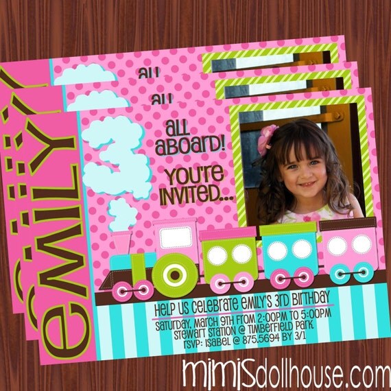 Train Invitation- Pink Train Invitation- Choo Choo Train Birthday invitation PDF/JPEG Il_570xn