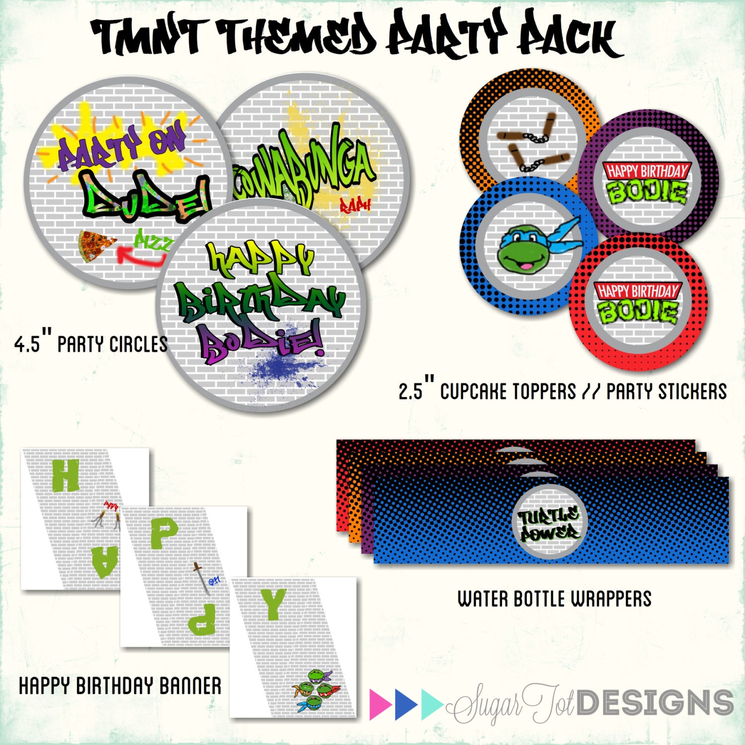 Teenage Mutant Ninja Turtle Themed Party Pack, TMNT Birthday Party, Ninja Turtle Pack - PRINTABLE