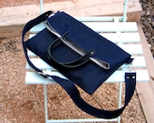 Waxed Canvas Fold Over Tote in Navy Blue- Fold Over Clutch- Small Messenger
