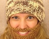 SALE Bearded Beanie Brown Desert Camouflage Hat Chocolate Camo w/ Dark Blonde Light Brown Beard. Made w/ 100% Organic Cotton Yarn. 