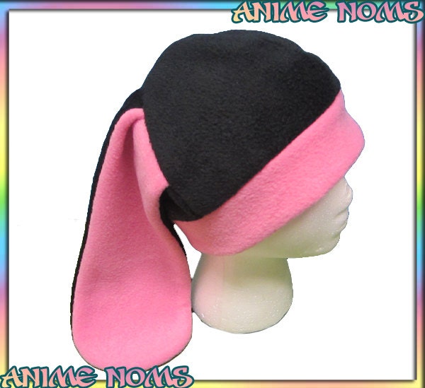 Short-Ear Bunny Hat - Pink Black Fleece Anime Usagi Rabbit Ears Cosplay Cute Kawaii Rave Warm Adult Teen Child Sizes