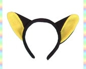 Yellow Kitty Cat Ears Headband - 1/2" Flexible Band Black AntiPill Fleece Child Teen Adult Neko Geek Summer Cute Kawaii Anime Cosplay