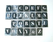 antique french zinc stencil set, alphabet letter stencils, small aluminum stencils, industrial letters, lipped stencils