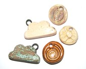 Handmade Ceramic Stoneware Pendants Charms x 5 Cloud Ammonite Leaf Flower