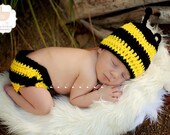 Baby Girl or Boy Newborn Bumblebee Hat and Diaper Cover Set Photography Prop Animal Halloween Costume - Treasured Little Creations