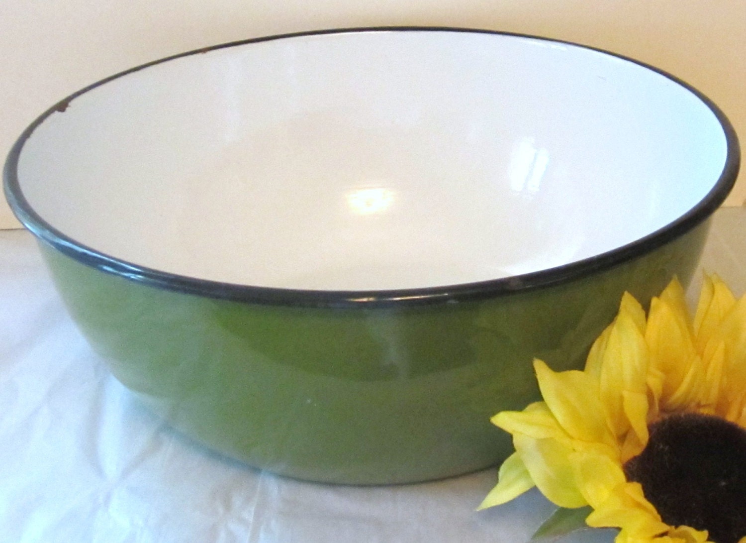 Vintage Avocado Green Retro Enamelware Bowl