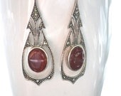 Marcasite Carnelian Drop Dangle Earrings