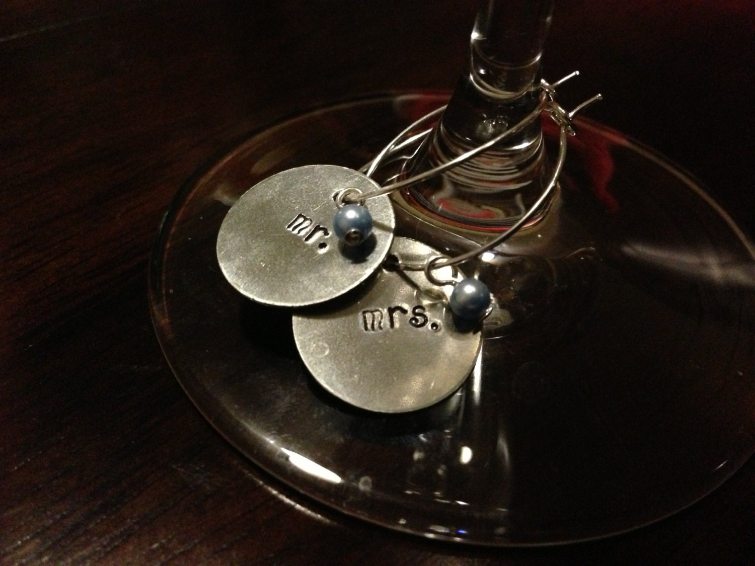 Mr & Mrs Wine Glass Charm Set, Something Blue, Bridal Shower Gift