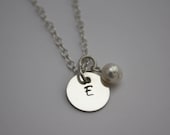 Hand Stamped Sterling Silver Initial Necklace, Initial Charm Necklace