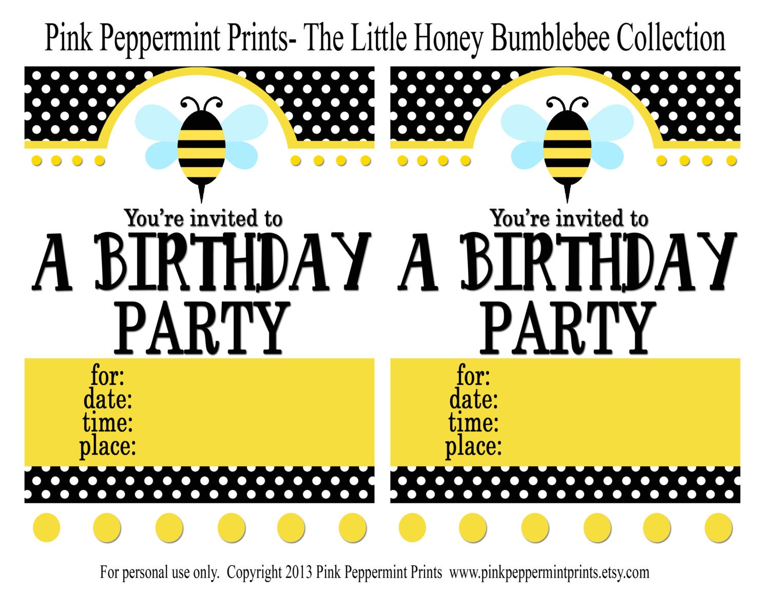 NEW INSTANT DOWNLOAD Printable Party Invitations- The Little Honey Happy Birthday Party Collection