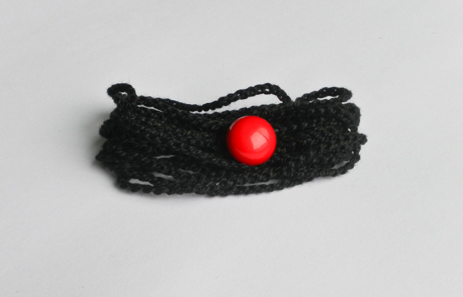 Crochet Wrap Bracelet Black and Red Button Focal Cotton Bracelet Fundraiser