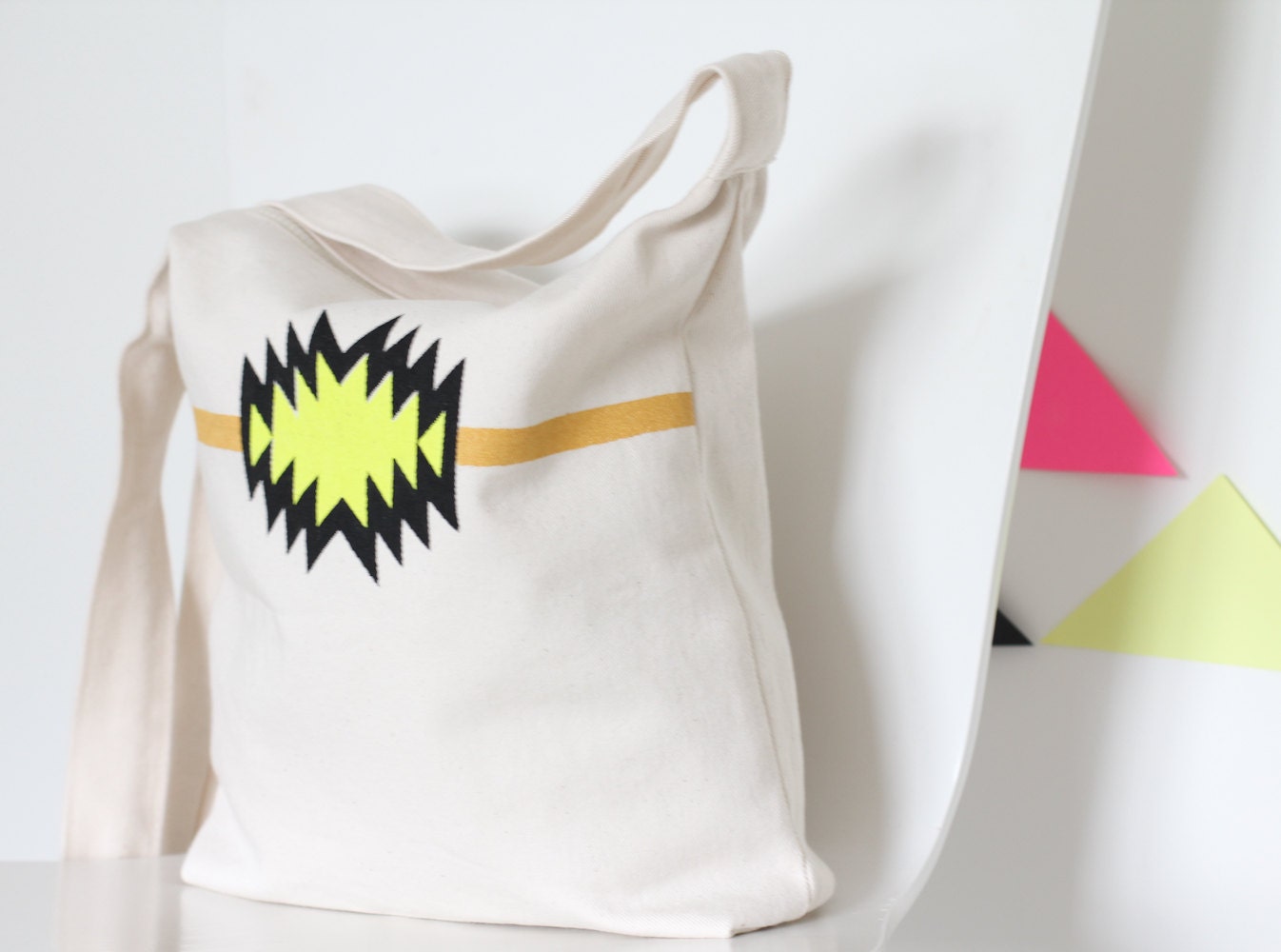 Hand painted geometric cross body bag