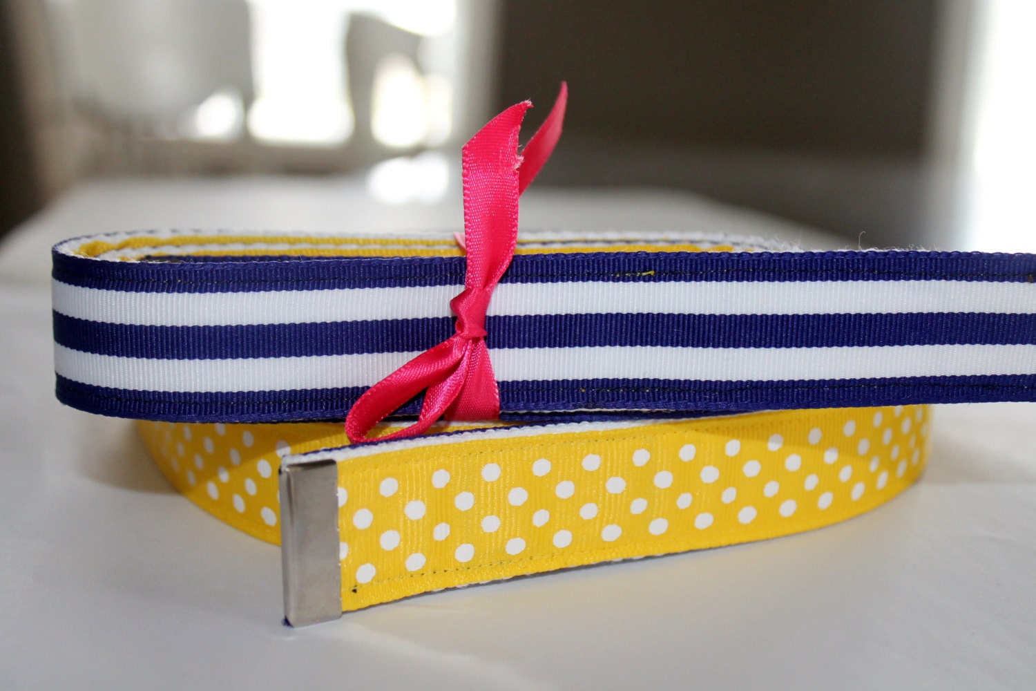 Girls Nautical Belt Reversible  Yellow and Navy Blue