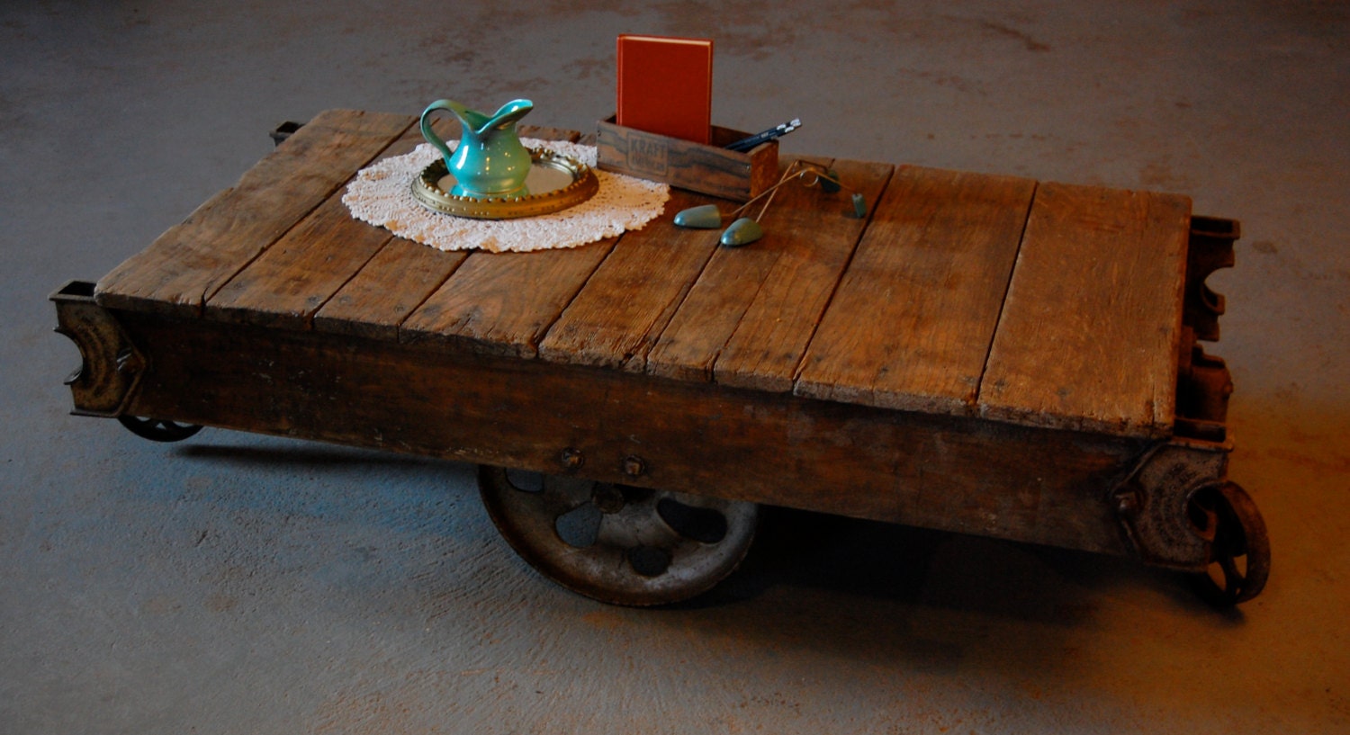 Vintage Antique Industrial Factory Cart Coffee Table...Refinished
