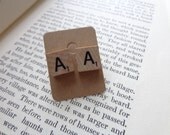 Tiny Scrabble Tile Post Earrings.  "A" Monogram