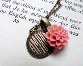 Amour. Simple Brass Necklace with Happy Pink Chrysanthemum.