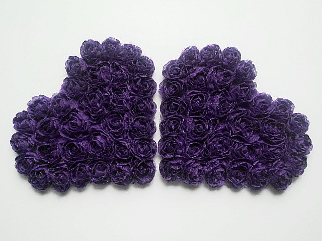2 BEAUTIFUL Large Shabby Chic Chiffon HEART Applique-PuRPLE 4.5 inch.