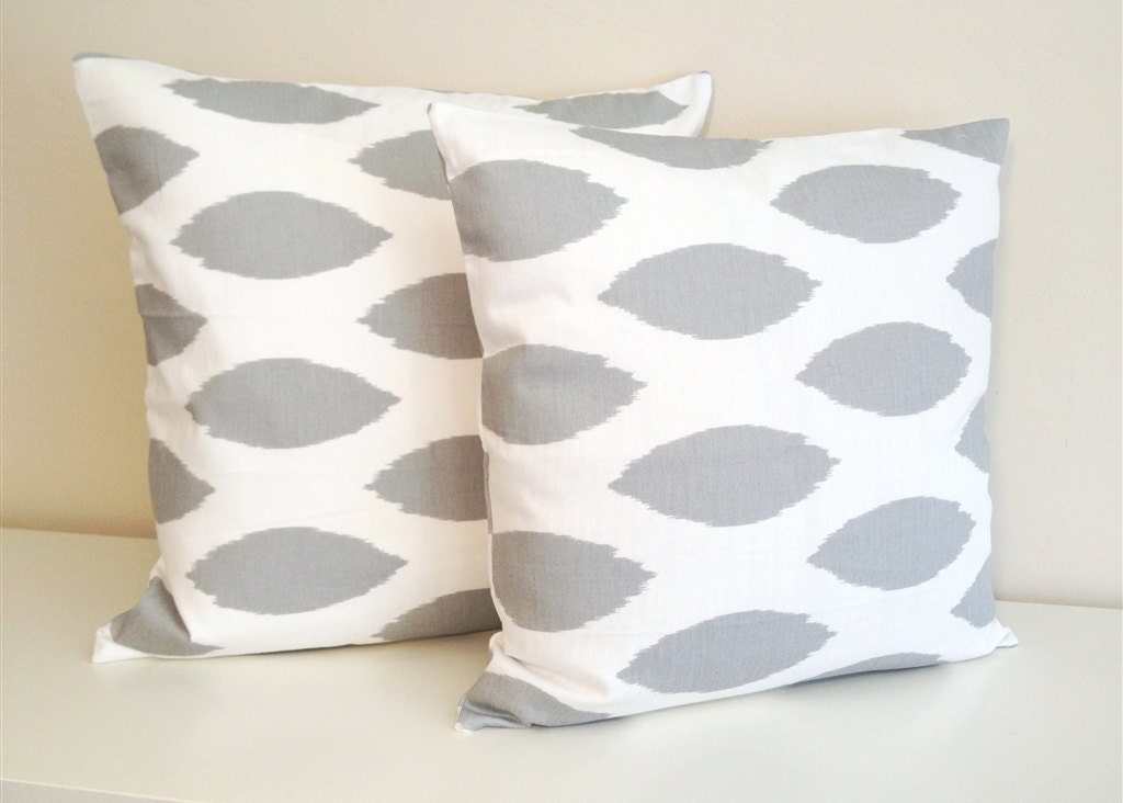 Decorative Throw Pillow Covers - Gray Ikat 20 x 20 Inches Cushion Covers
