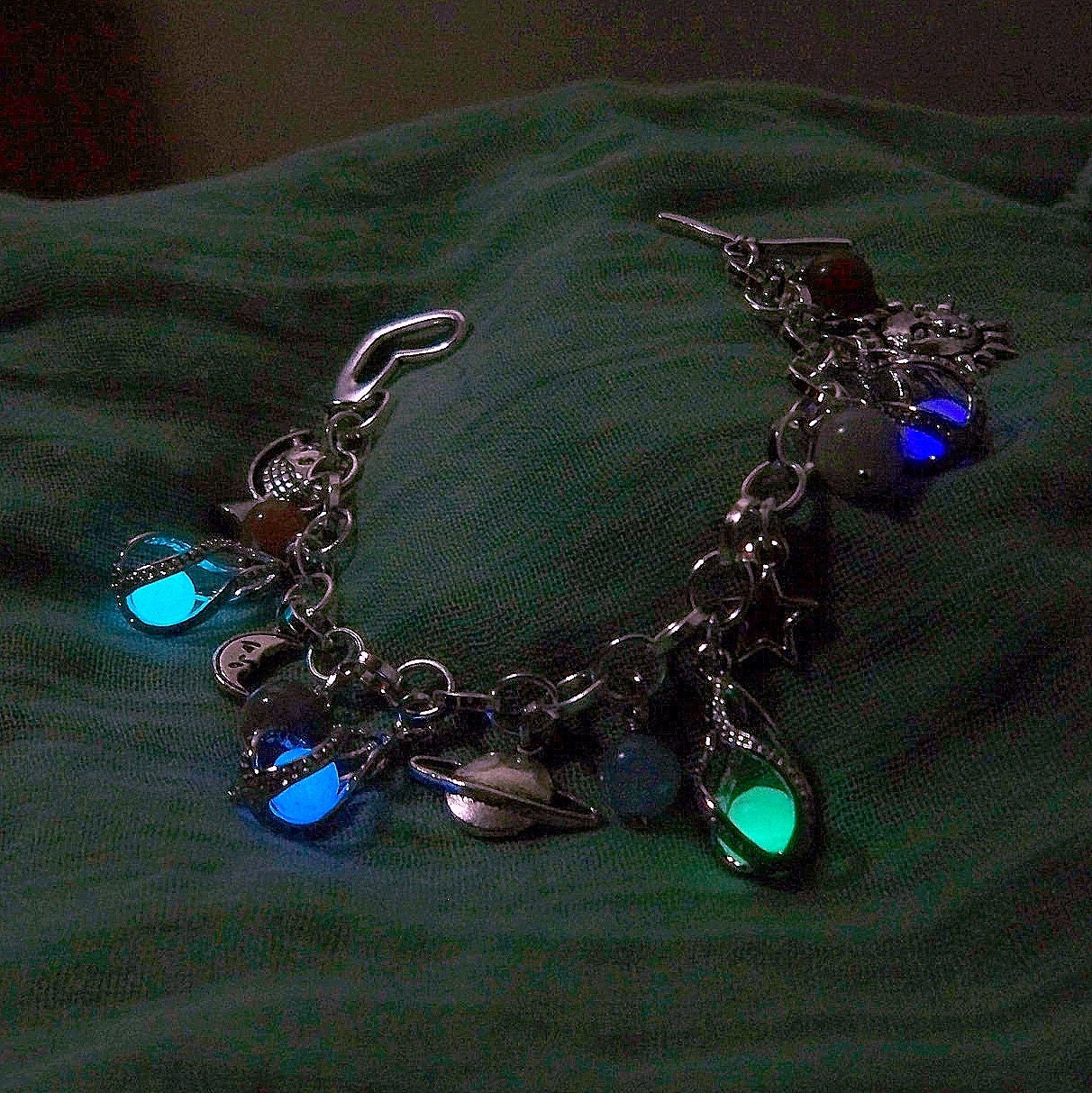 Celestial Elements Bracelet - Handmade Glow in the Dark Charm Bracelet