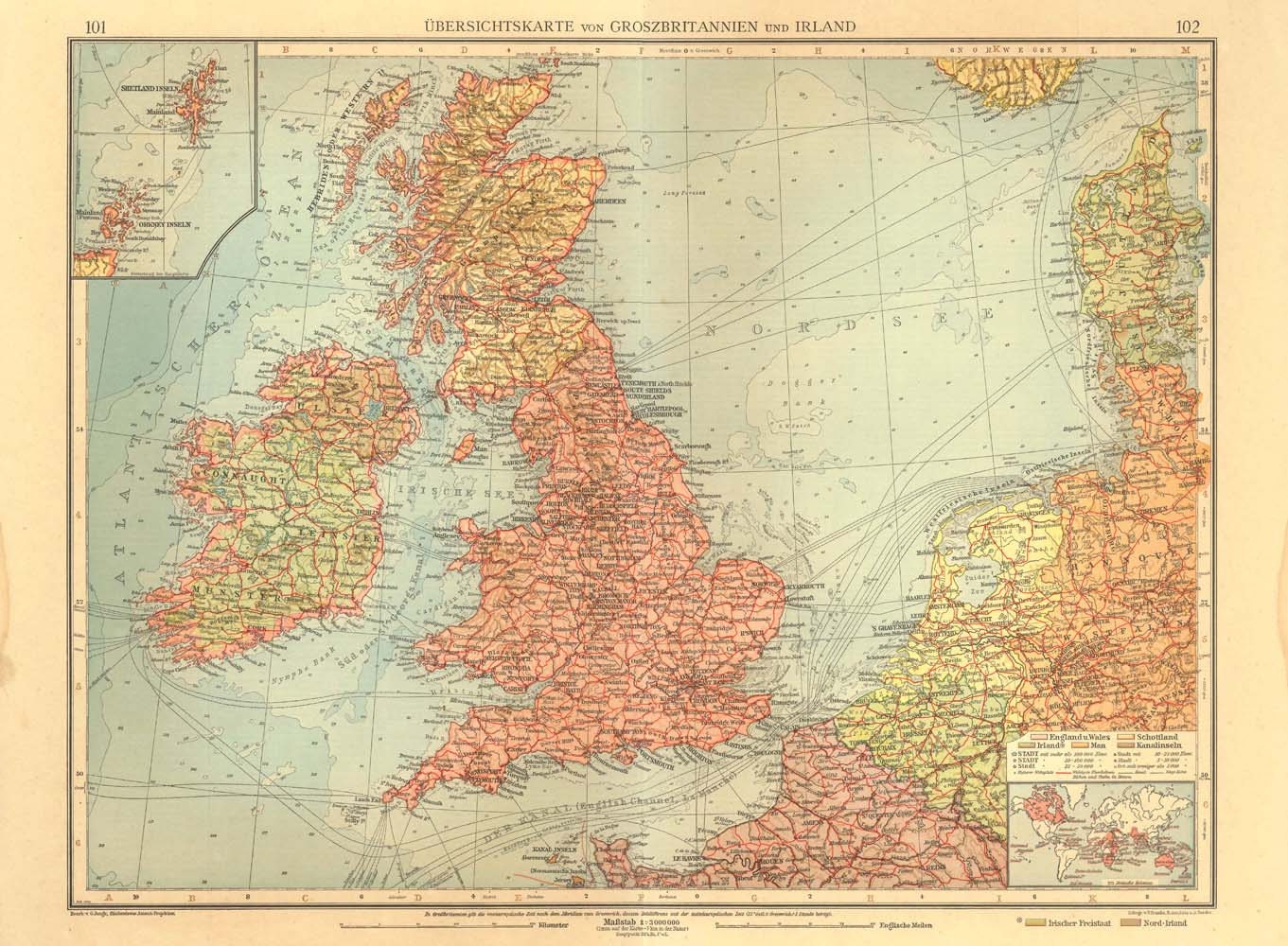 Vintage Map of Great Britain and Ireland 1922 Lithograph Antique Print