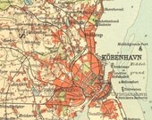 1922  Copenhagen and Environs,  Øresund, Antique Map Lithograph Denmark, Sweden