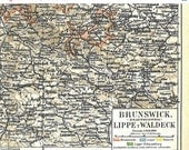 Vintage Map Germany Brunswick Lippe and Waldeck  1923 to Frame