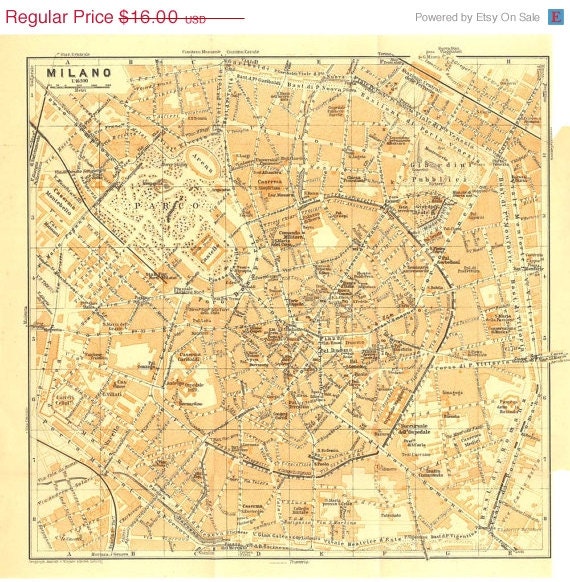 1913 MIlan Italy Vintage Map Milano City Plan Lithograph Baedeker
