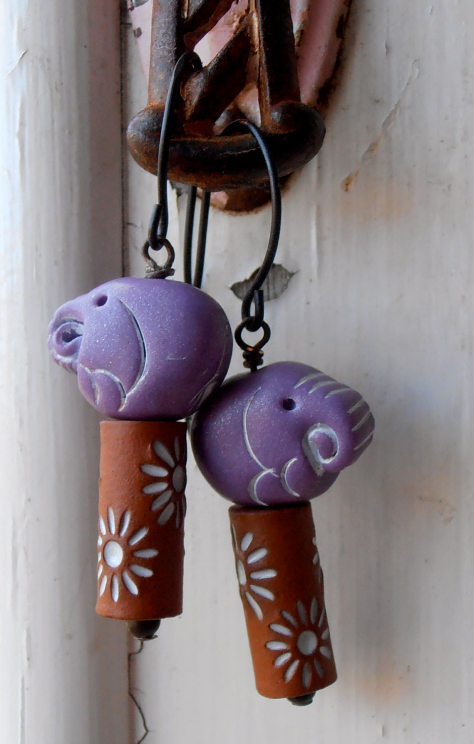 elephant earrings, purple elephant earrings, elephant jewellery, quirky earrings, quirky jewelry, whimsical jewelry, unique earrings