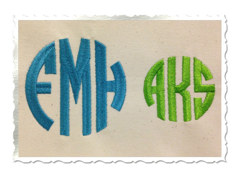 Circle 3 Letter Monogram Machine Embroidery Font Alphabet - 3 Sizes