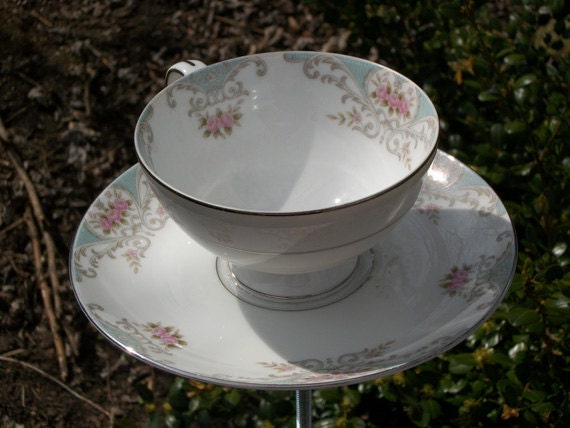 Pink & Blue China Tea Cup Bird Feeder - Garden Art