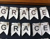 one // black on canvas// GRACE mini-pennant banner...ready to ship