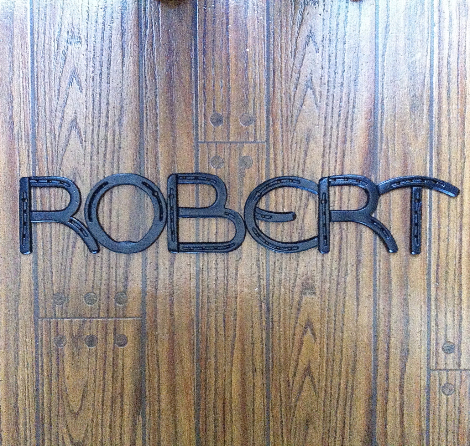 ROBERT, western style horseshoe name sign, forged metal from iron / steel.  Custom and Made To Order