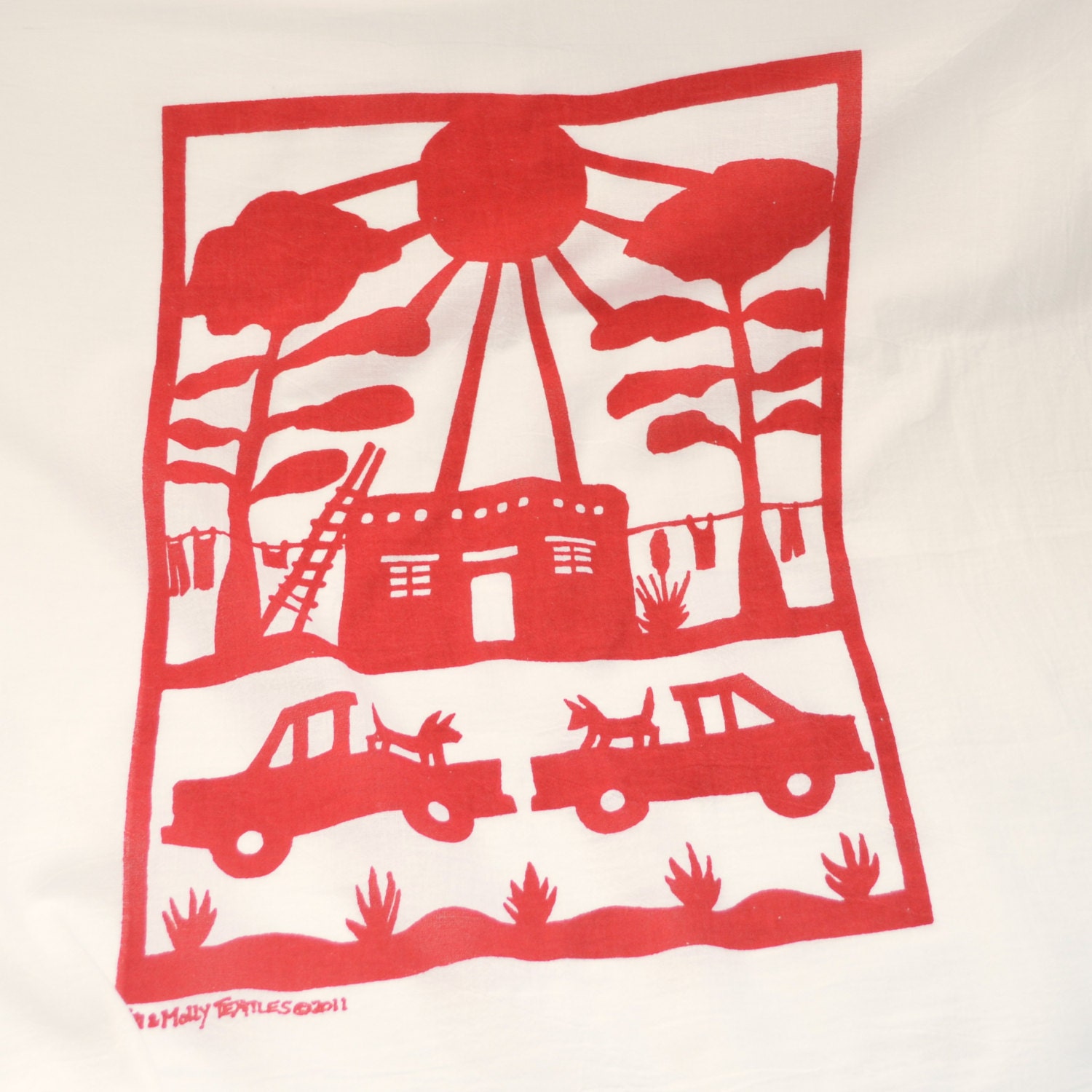 Flour Sack Dish Towel - New Mexico House: Yellow, Orange or Red