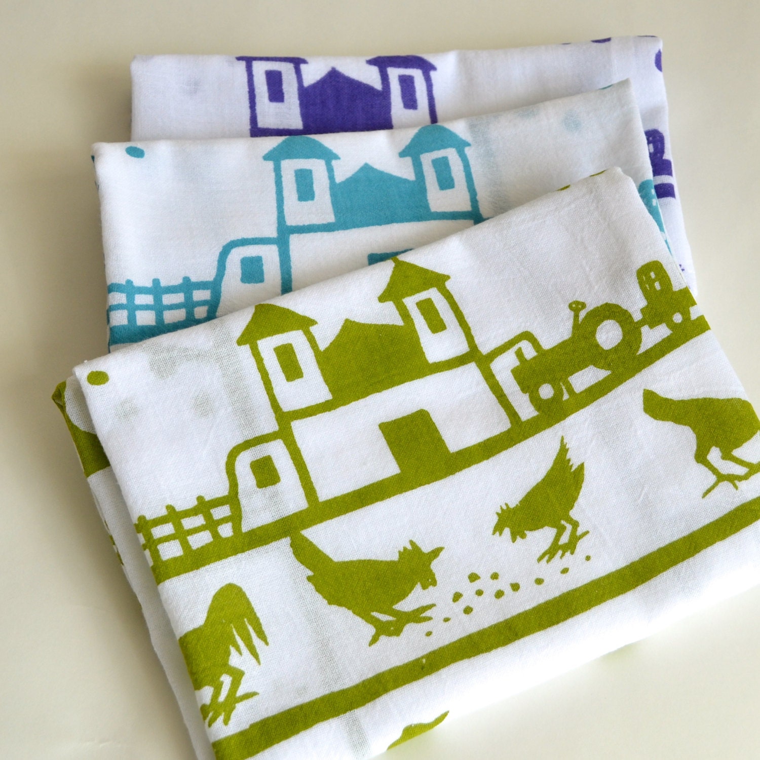 Flour Sack Dish Towel - Vineyard: Green, Purple, or Turquoise