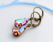 Summer Sale: Rose Aurora Borealis AB teardrop Estate Style drop earrings